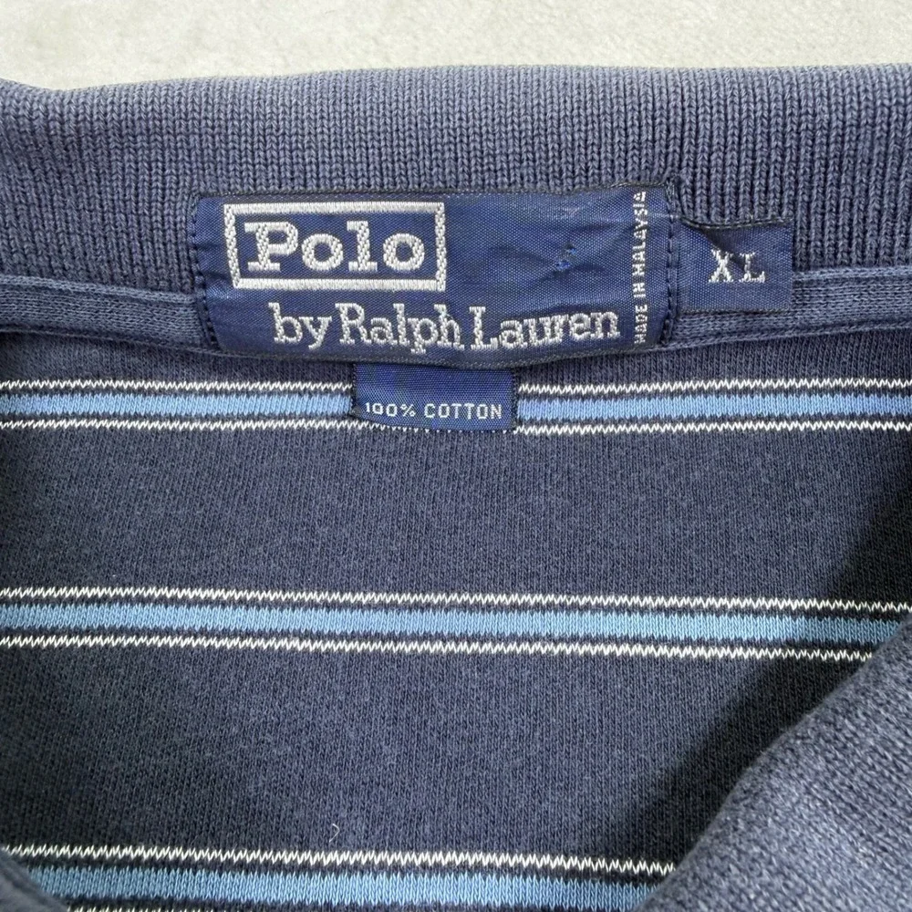 Polo Ralph‎ Lauren Men XL Navy Blue Stripe Short Sleeve Cotton Polo Red Pony